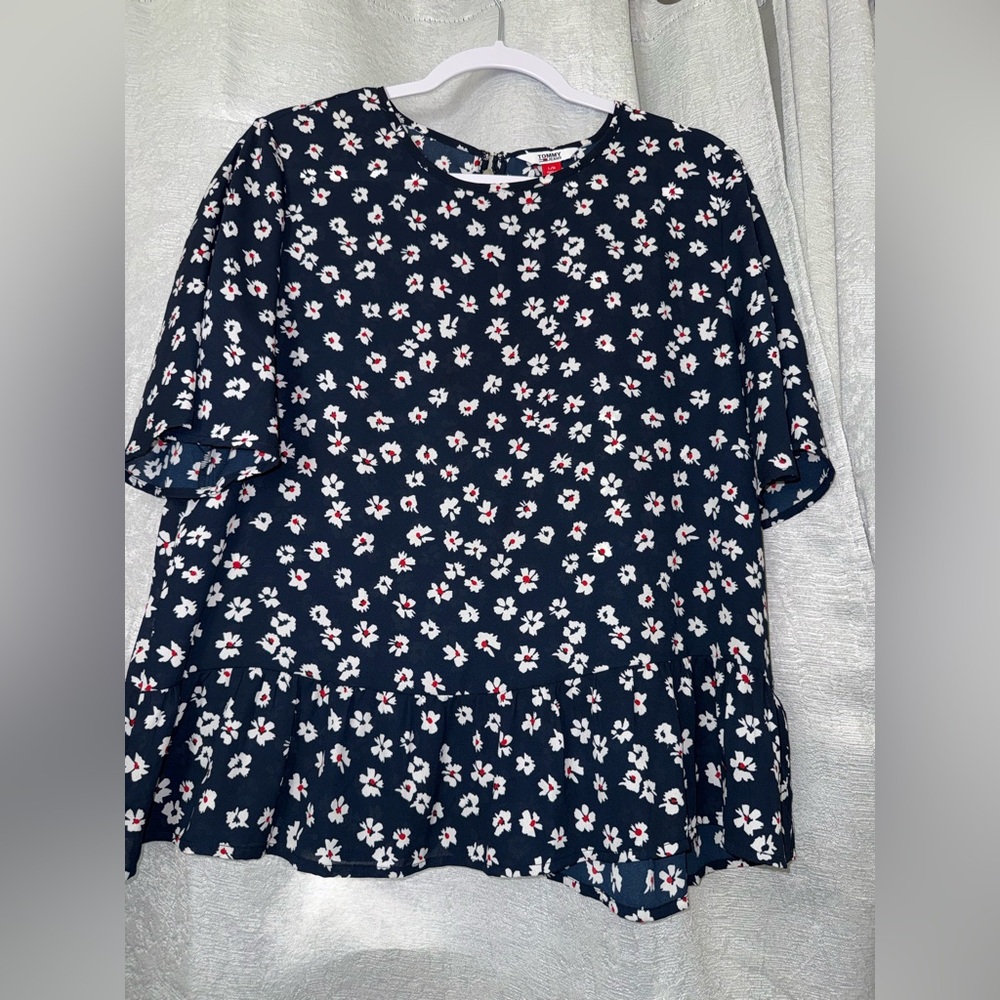 Tommy Hilfiger Navy and White Floral Top